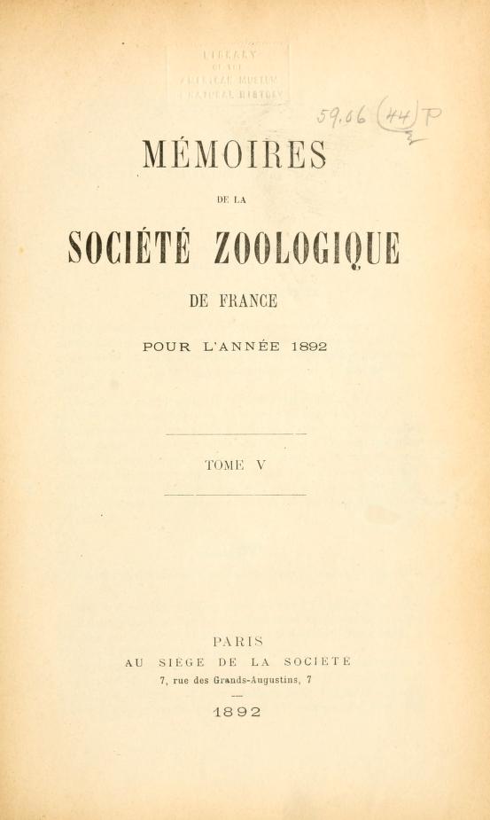Media type: text; Drouët and Chaper 1892 Description: Mémoires de la Société zoologique de France 5;